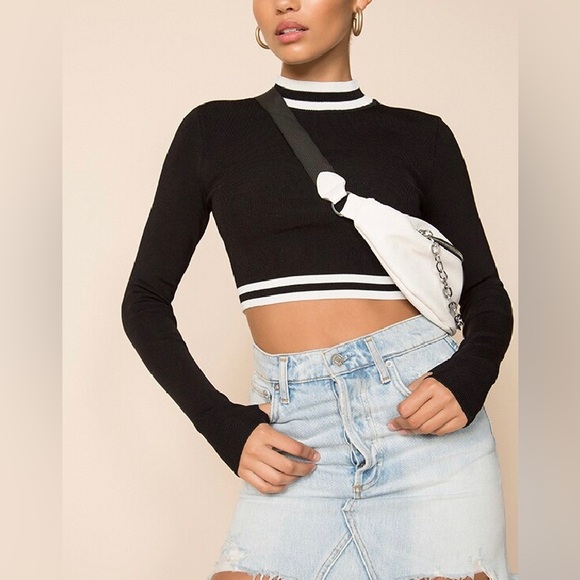 Superdown Janelle Striped Crop Top Black White - Picture 2 of 10